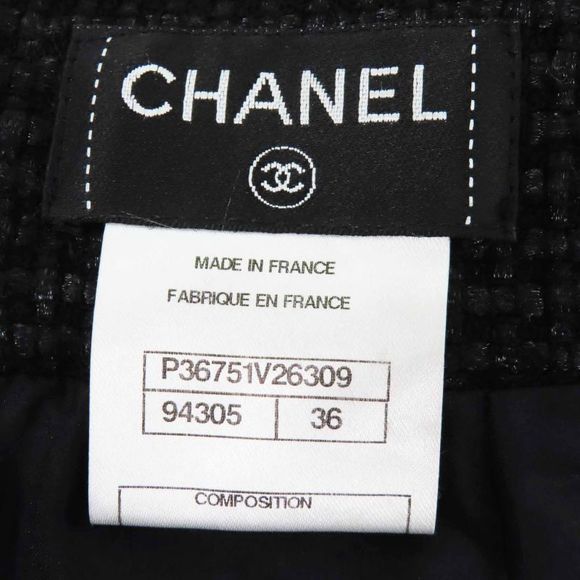CHANEL P36751 Tweed Below-knee Tight Skirt With Coco Mark Black 36 Made In - Picture 7 of 10